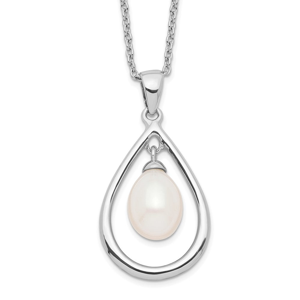 Sterling Silver Rhodium-plated 7- White Teardrop Freshwater Cultured Pearl Necklace