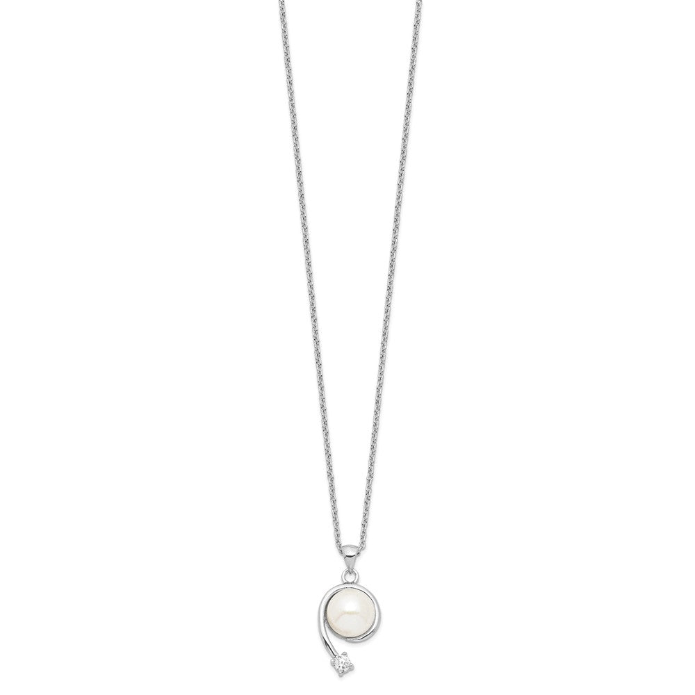 Sterling Silver Rhodium-plated 8- White FWC Pearl CZ Pendant Necklace