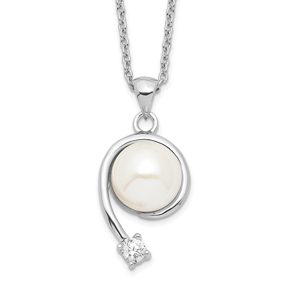 Sterling Silver Rhodium-plated 8- White FWC Pearl CZ Pendant Necklace