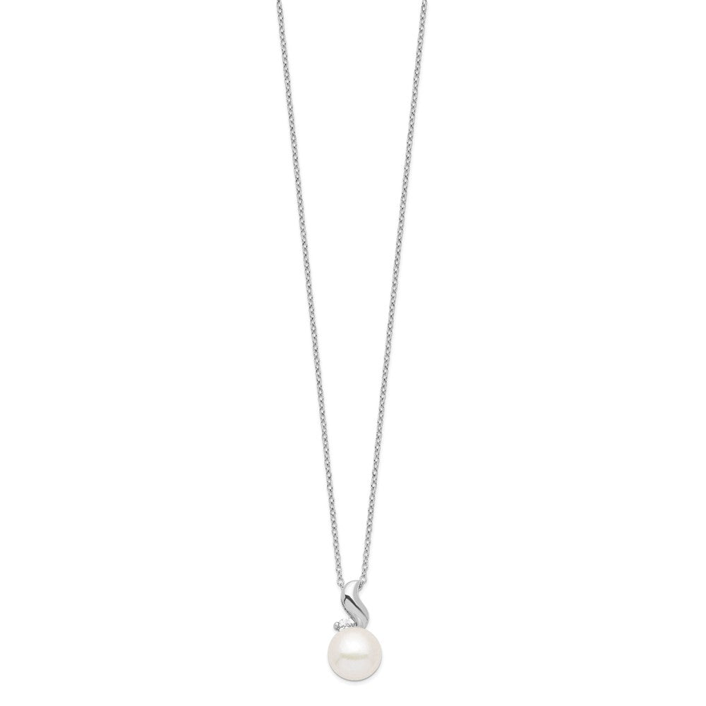 Sterling Silver Rhodium-plated 9- White Button Freshwater Cultured Pearl and CZ Necklace