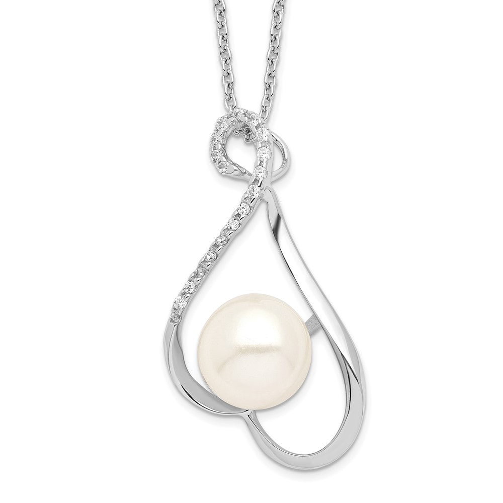 Sterling Silver Rhodium-plated 9- White FWC Pearl CZ Necklace