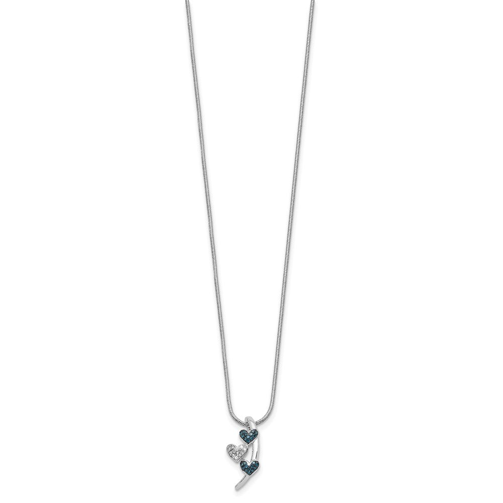 White Night Sterling Silver Rhodium-plated Polished Diamond Blue Diamond Slide Necklace with 2 Inch Extender