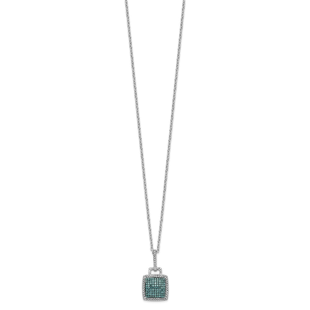 White Night Sterling Silver Rhodium-plated Blue Diamond Square Pendant Necklace with 2 Inch Extender