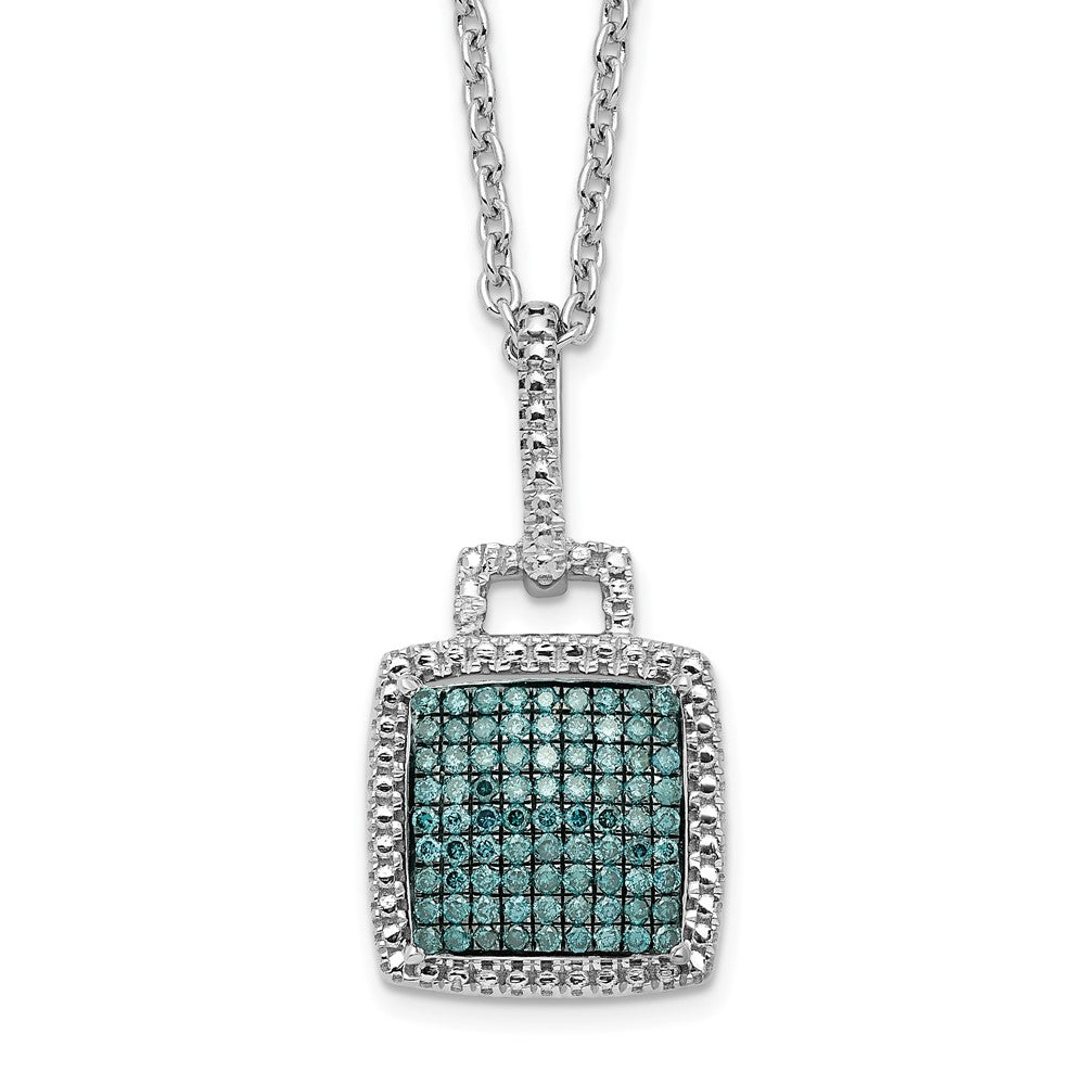 White Night Sterling Silver Rhodium-plated Blue Diamond Square Pendant Necklace with 2 Inch Extender