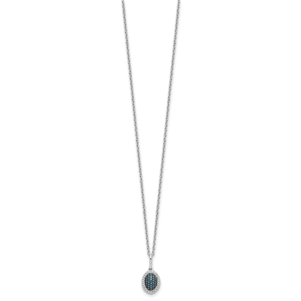 White Night Sterling Silver Rhodium-plated Blue Diamond Oval Pendant Necklace with 2 Inch Extender