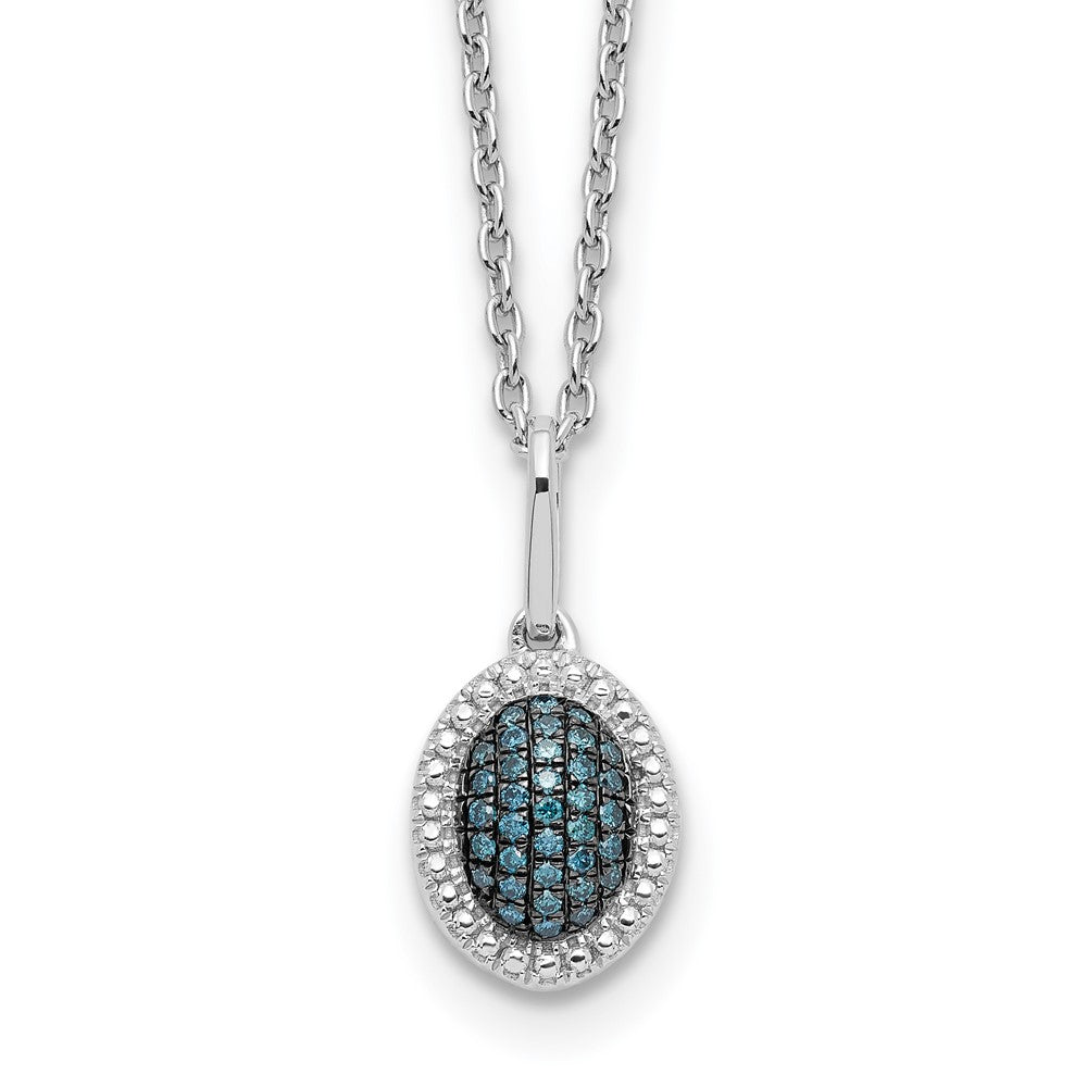 White Night Sterling Silver Rhodium-plated Blue Diamond Oval Pendant Necklace with 2 Inch Extender