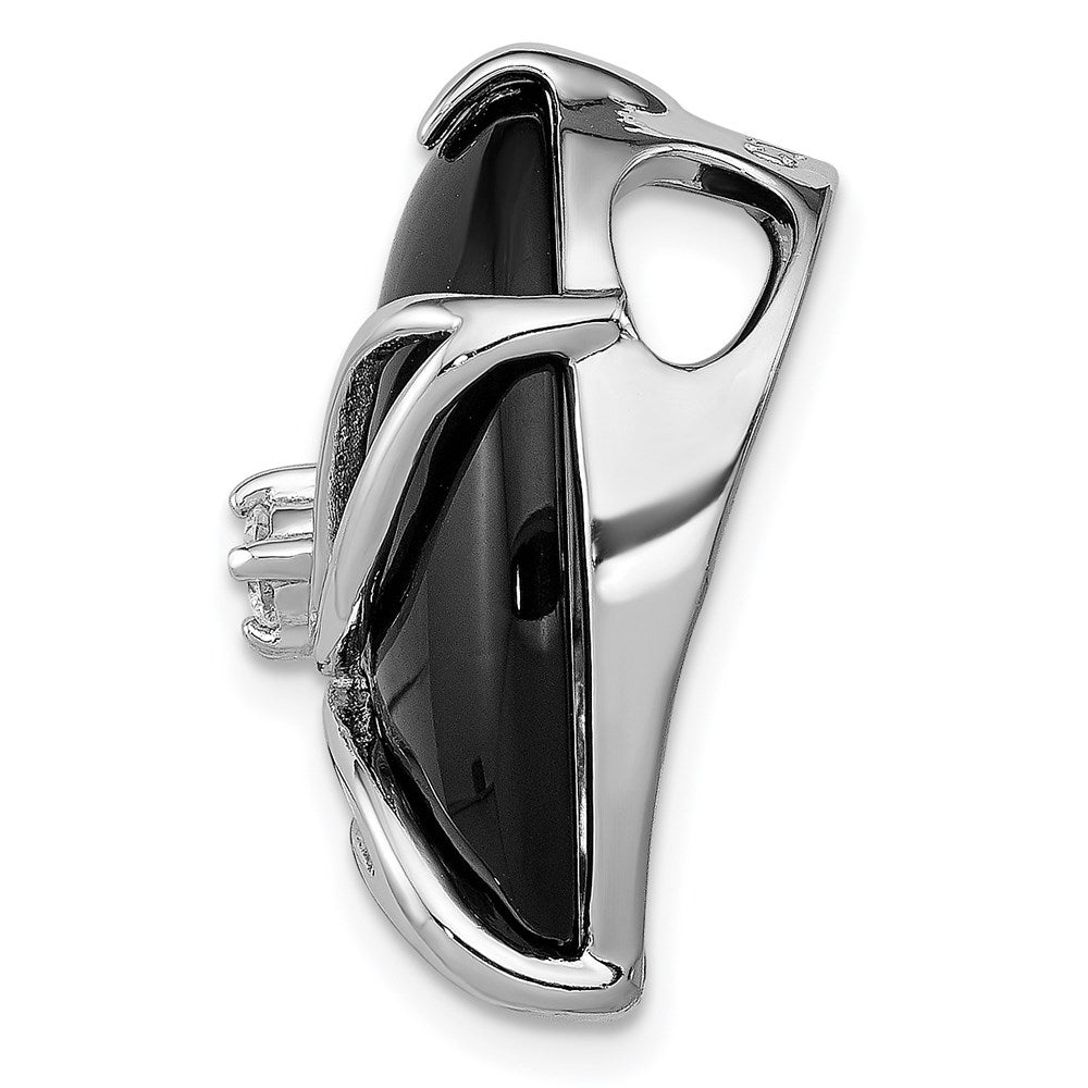 Sterling Silver Rhodium-plated Oval Onyx and CZ Leaves Chain Slide