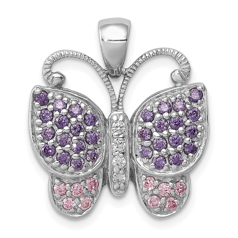 Sterling Silver Rhodium-plated Polished w/ CZ Butterfly Pendant