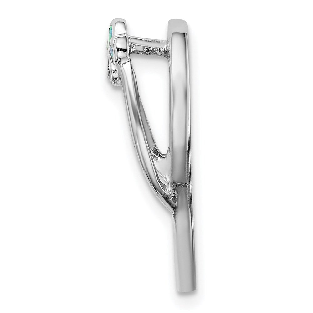 Sterling Silver Rhodium-plated Blue Lab Created Opal Flowers 3-D Flip-Flop Chain Slide
