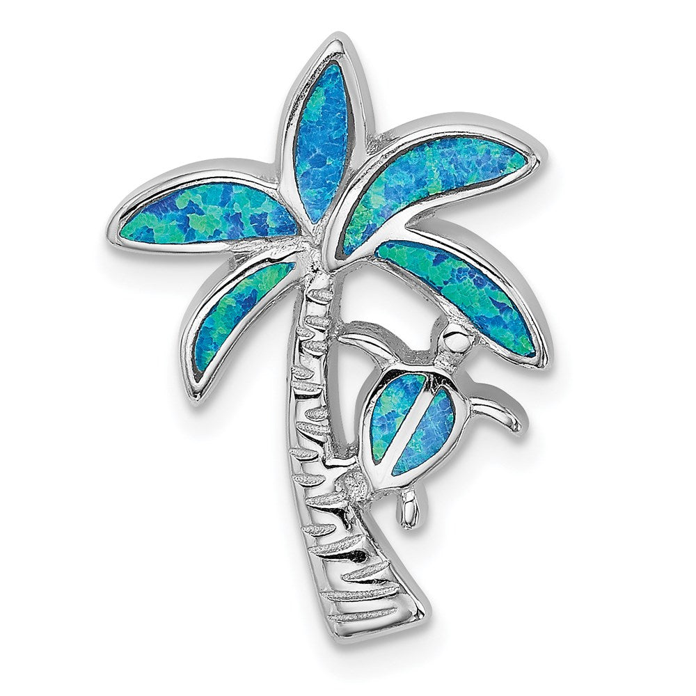 Sterling Silver Rhodium-plated Blue Lab Created Opal Inlay Palm Tree Fits up to Cubetto Slide