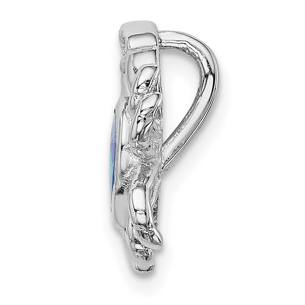 Sterling Silver Rhodium-plated Blue Inlay Created Opal Crab Slide