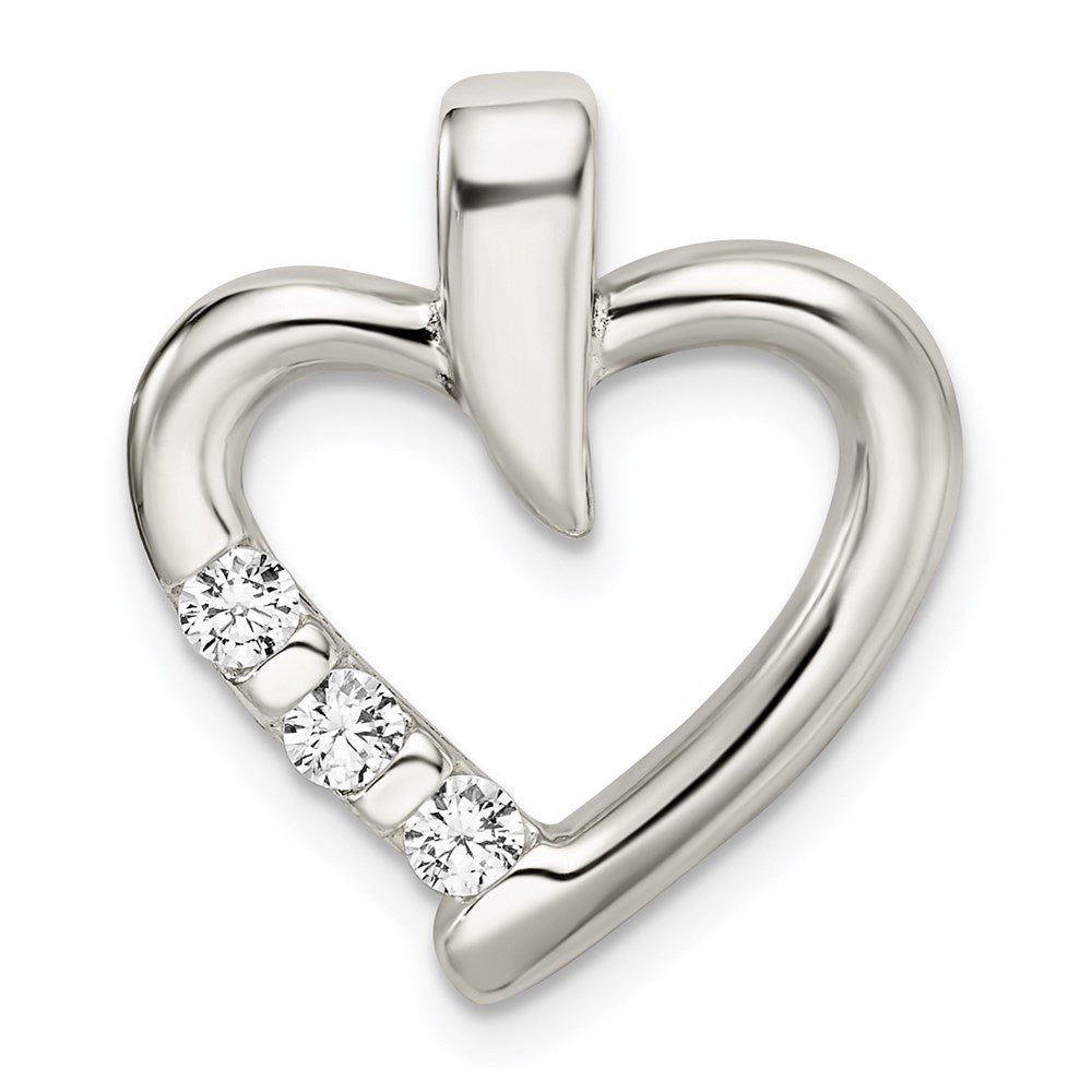 Sterling Silver Polished 3-Stone CZ Heart Chain Slide