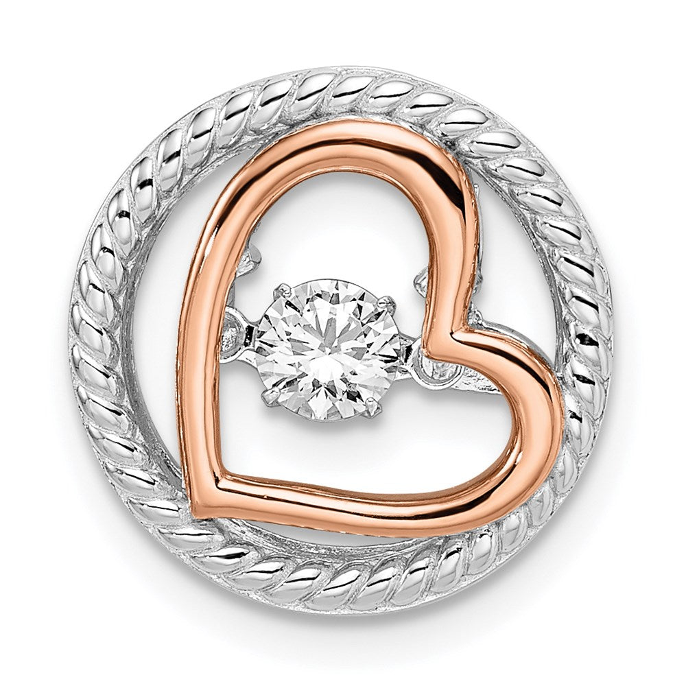 Sterling Silver Platium-plated Rose-tone Vibrant CZ Heart Chain Slide