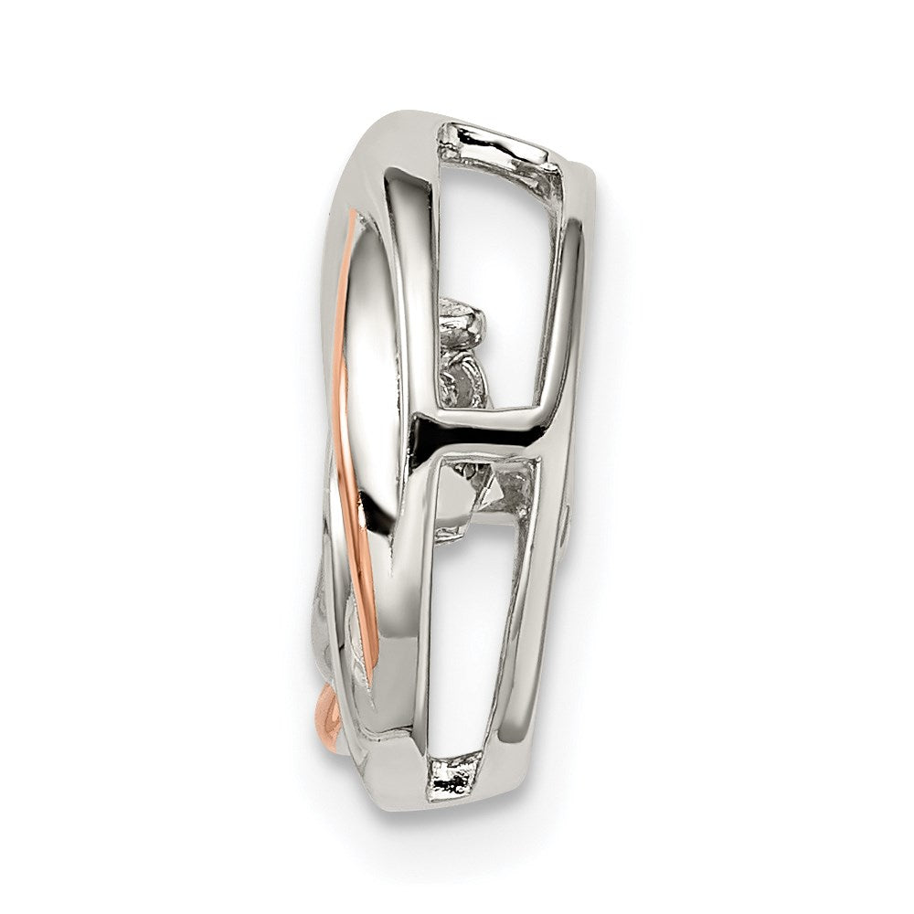 Sterling Silver Platinum-plated Rose-tone Vibrant Moving CZ Round Chain Slide