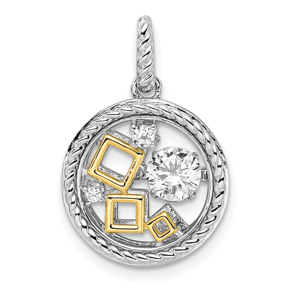 Sterling Silver Platinum-plate & Gold-tone Vibrant CZ Pendant