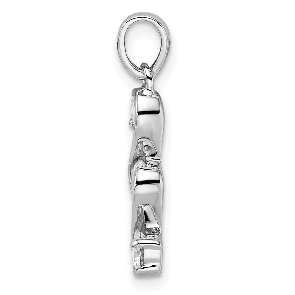 Sterling Silver Rhodium-plated Swirl 3-stone CZ Pendant