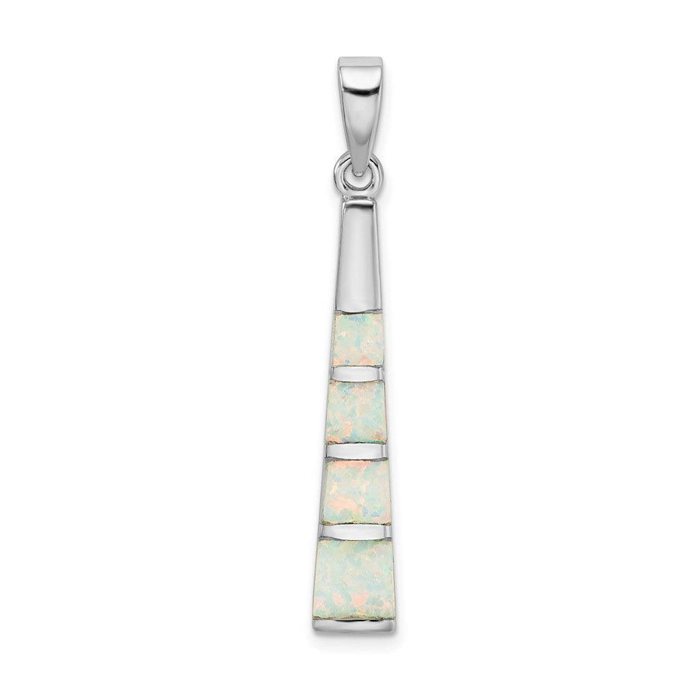 Sterling Silver Rhodium-plated White Lab Created Opal Bar Pendant