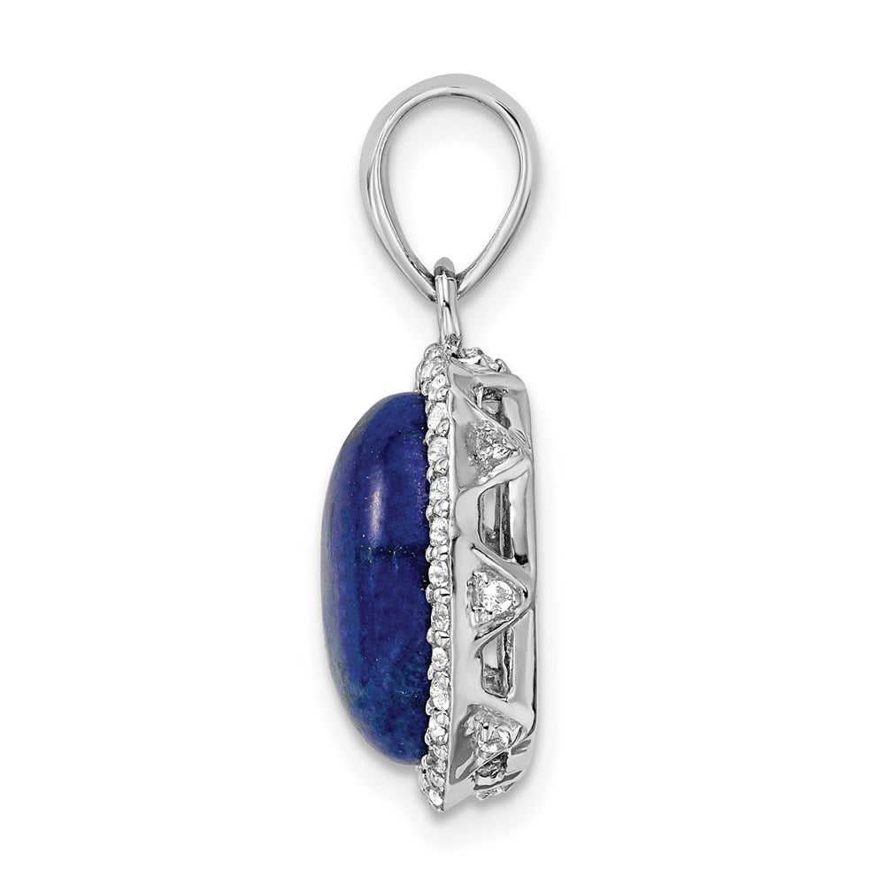 Sterling Silver Rhodium-plated Polished w/Lapis & White Topaz Pendant