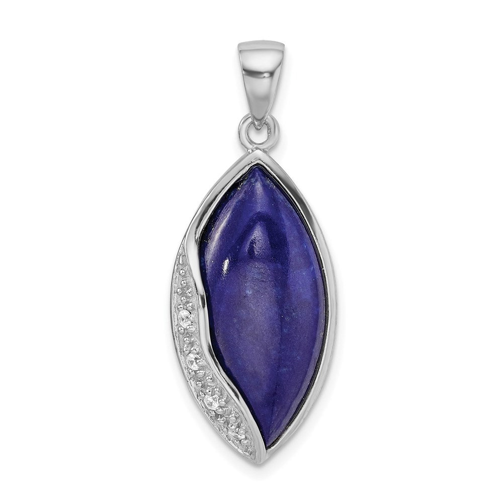 Sterling Silver Rhodium-plated Polished with CZ and Lapis Pendant