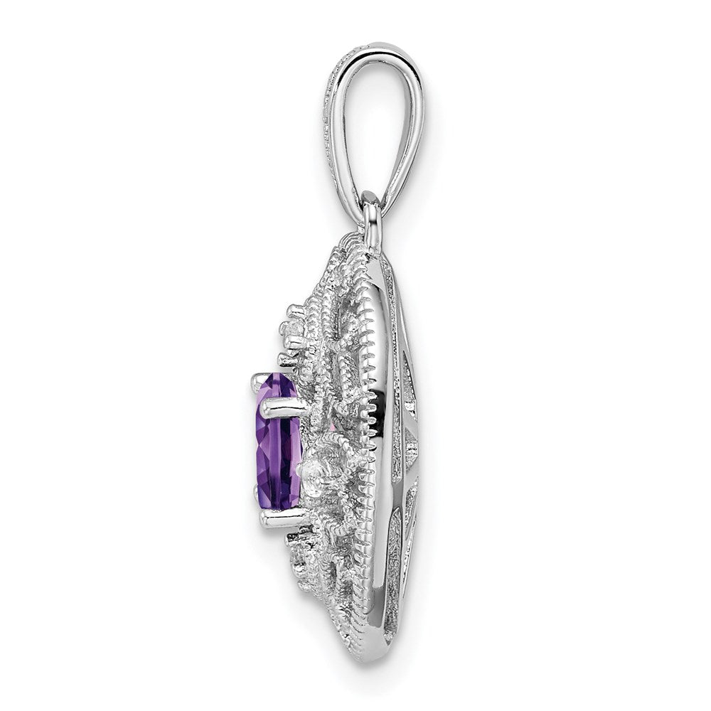 Sterling Silver Rhodium-plated Oval Amethyst and White Topaz Pendant