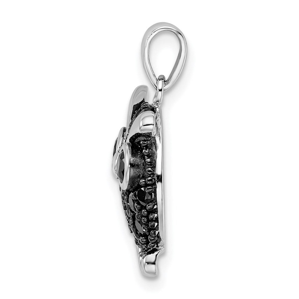 Sterling Silver Rhodium-plated Polished Black Rhodium Black CZ Owl Pendant