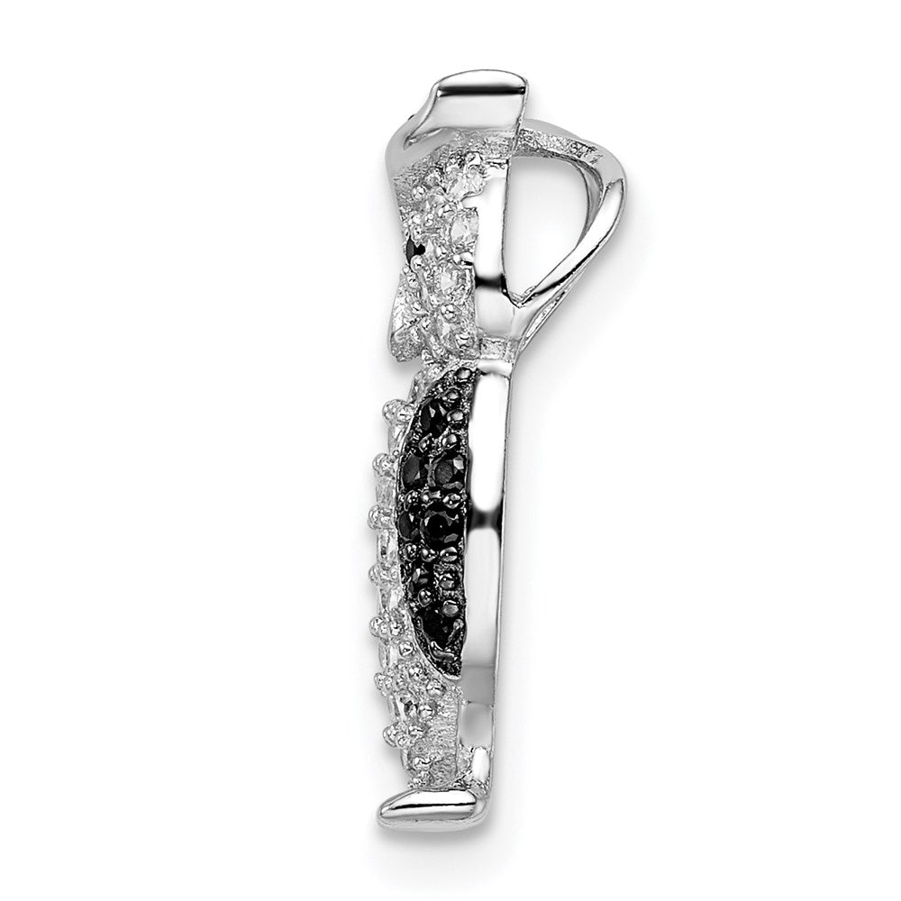 Sterling Silver Rhodium-plated Polished Black and White CZ Owl Chain Slide Pendant