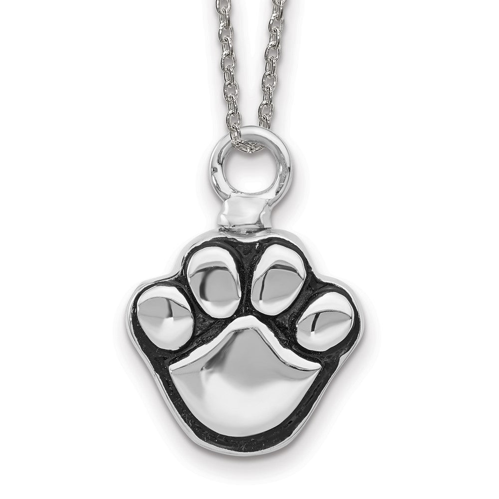 Sterling Silver Rh-pl Enamel Paw Ash Holder Bottle Necklace