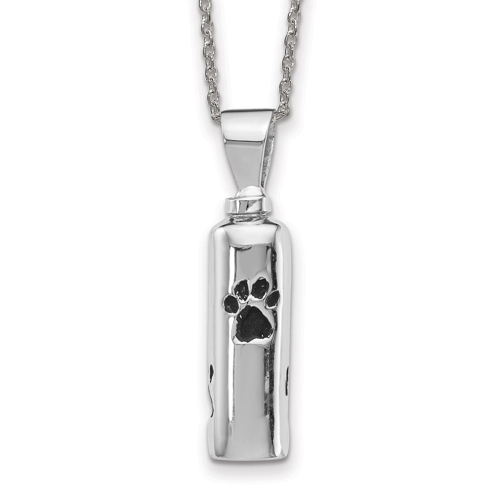 Sterling Silver Rh-pl Enamel Paw Prints Ash Holder Necklace