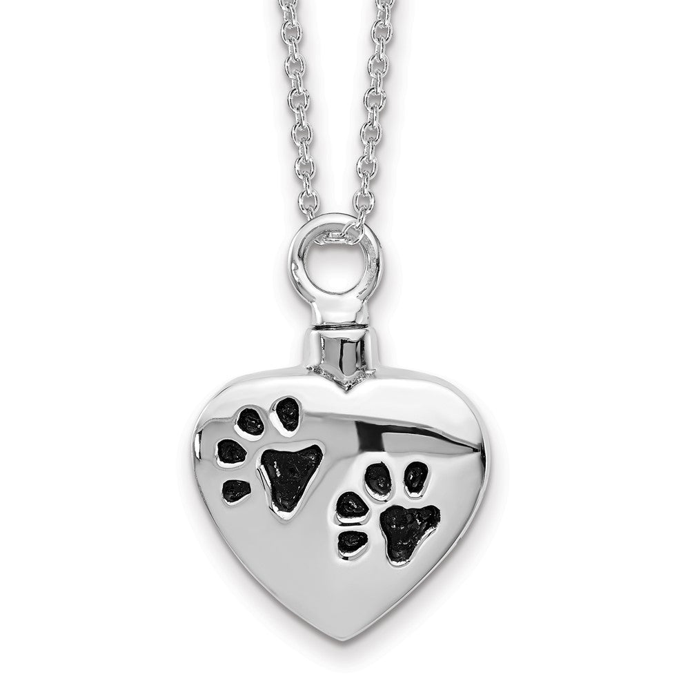 Sterling Silver Rhodium-plated Enameled Paw Prints Heart Ash Holder