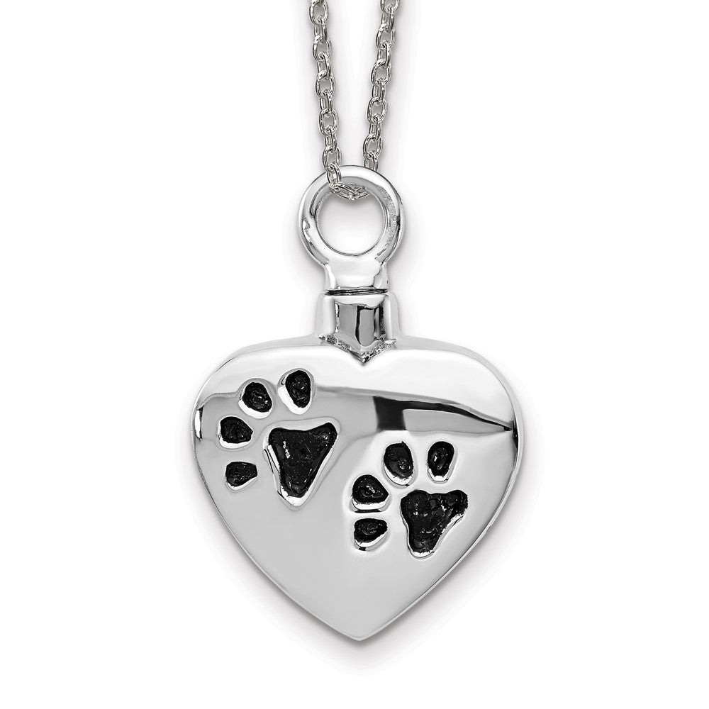 Sterling Silver Rh-pl Enamel Paw Prints Heart Ash Holder