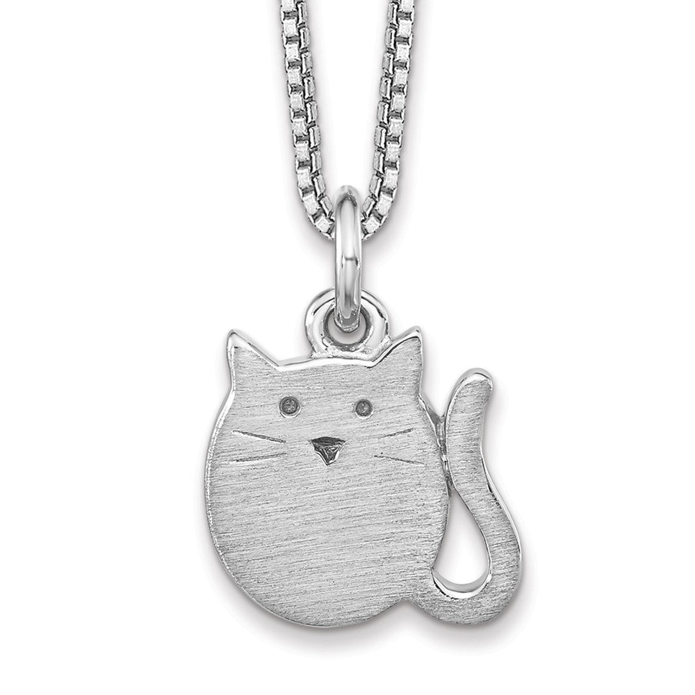 Sterling Silver RH-plated Polished Cat Pendant Necklace