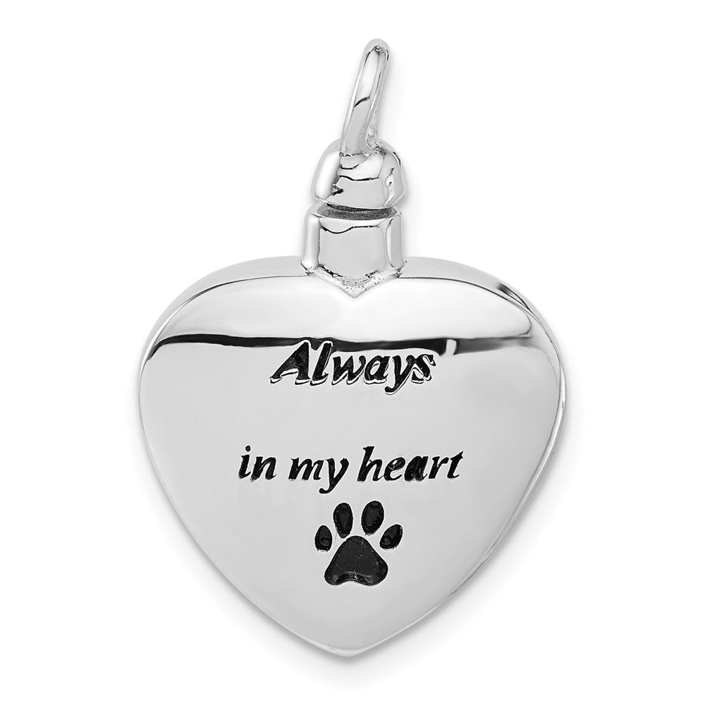 Sterling Silver Rh-plated Enamel Heart with Paw Print Ash Holder Pendant