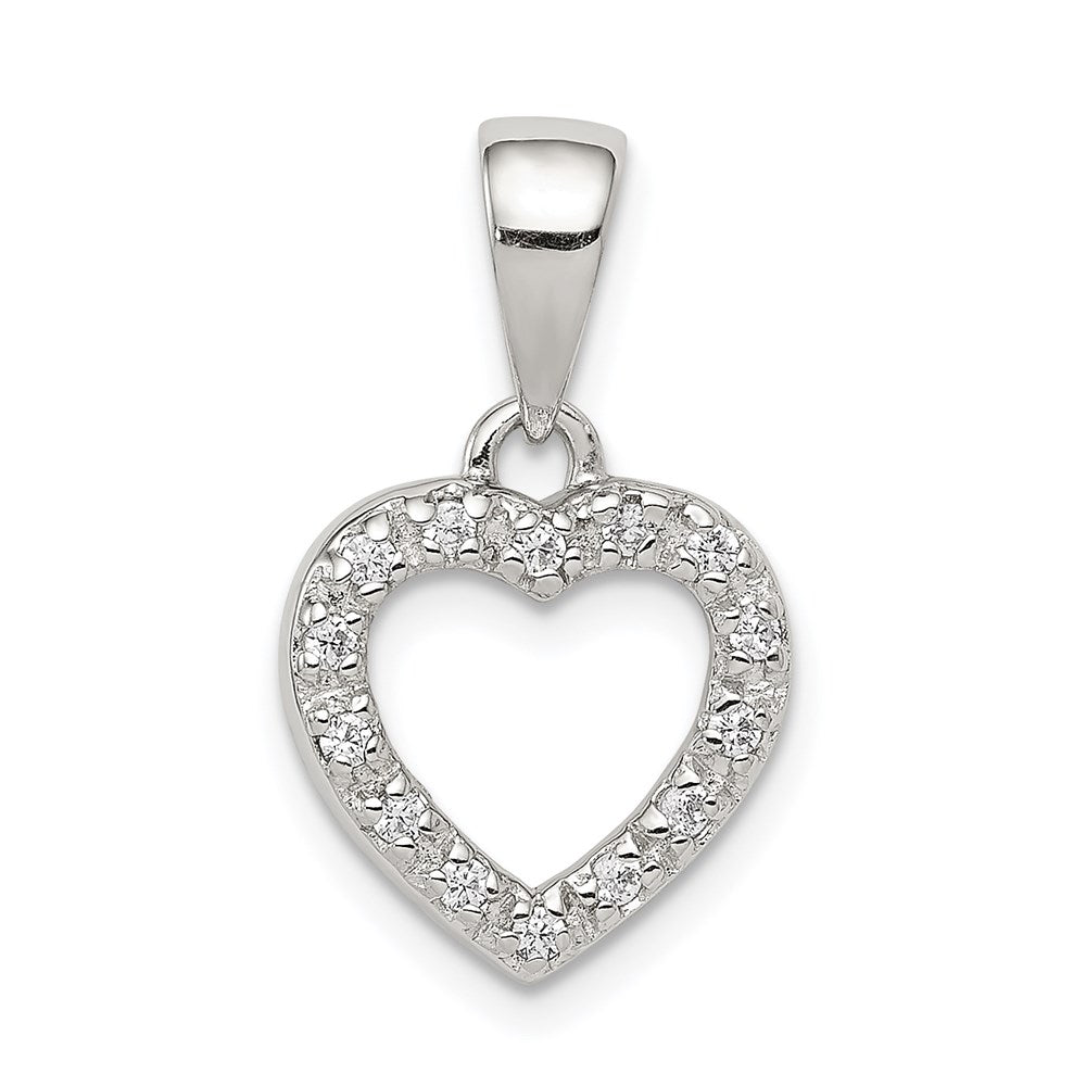 Sterling Silver Rhodium-plated CZ Heart Shape Pendant