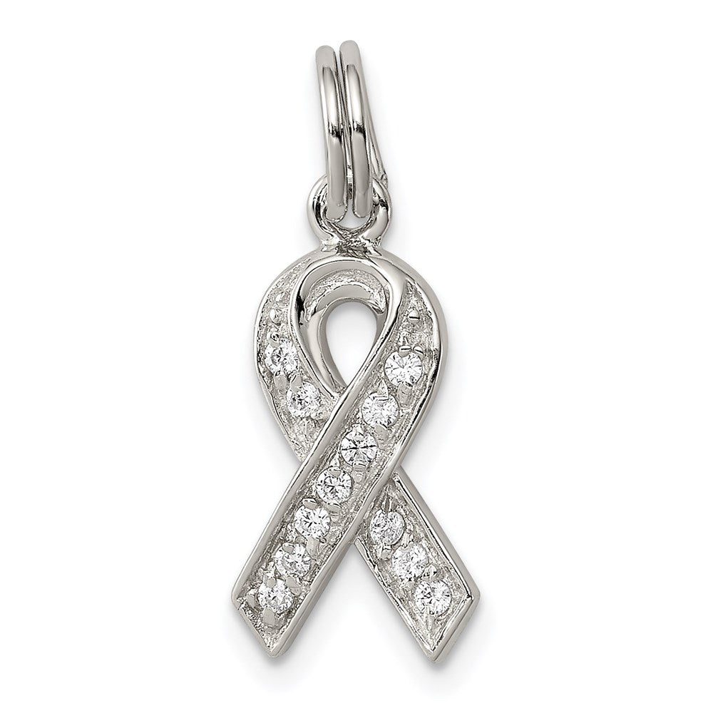 Sterling Silver Rhodium-plated CZ Awareness Ribbon Pendant