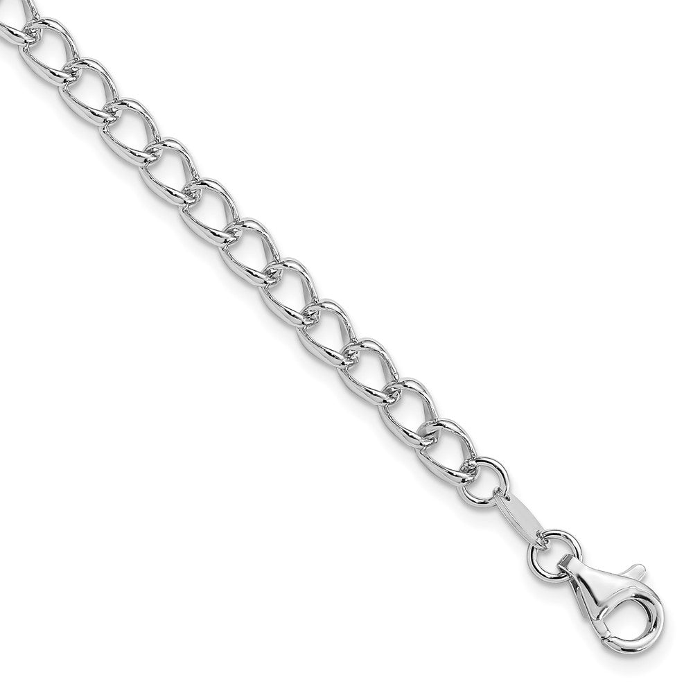 Amore La Vita Sterling Silver Rhodium-plated Polished Half Round Wire Curb Chain with Fancy Lobster Clasp Charm Bracelet