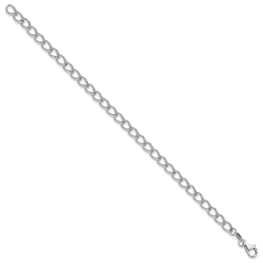 Amore La Vita Sterling Silver Rhodium-plated Solid Half Round Wire Curb Chain with Fancy Lobster Clasp Charm Bracelet