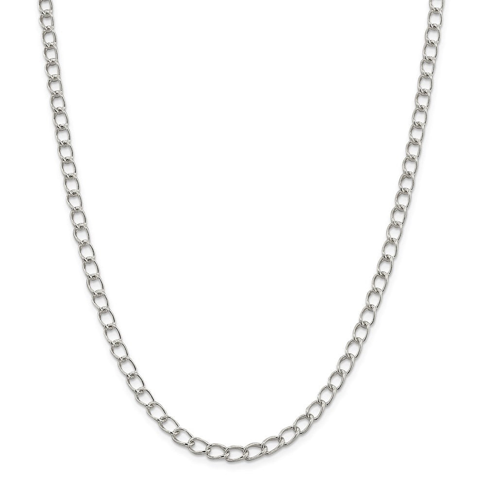 Amore La Vita Sterling Silver Rhodium-plated Polished Half Round Wire Curb Chain with Fancy Lobster Clasp Charm Bracelet