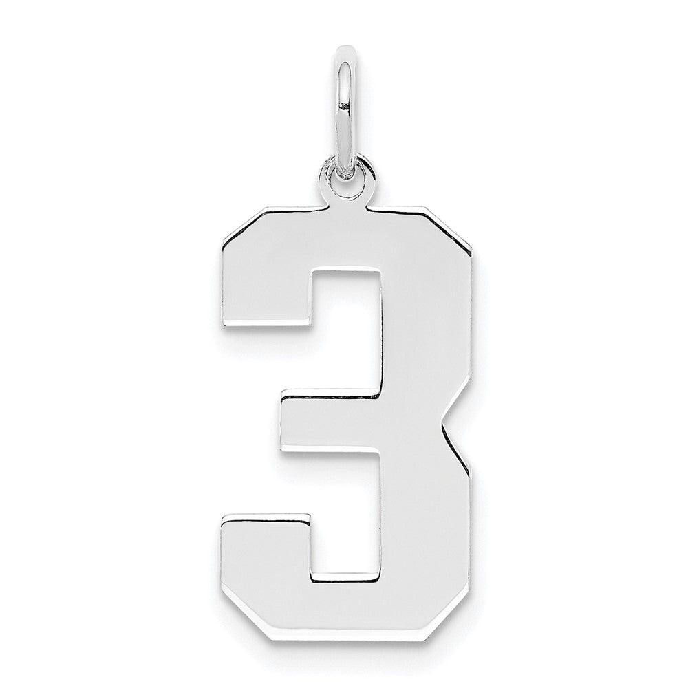 Sterling Silver/Rhodium-plated Polished Number 3 Charm