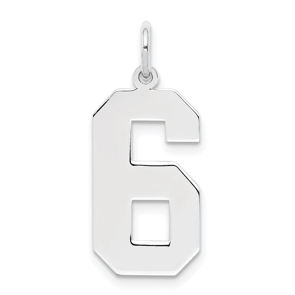 Sterling Silver/Rhodium-plated Polished Number 6 Charm