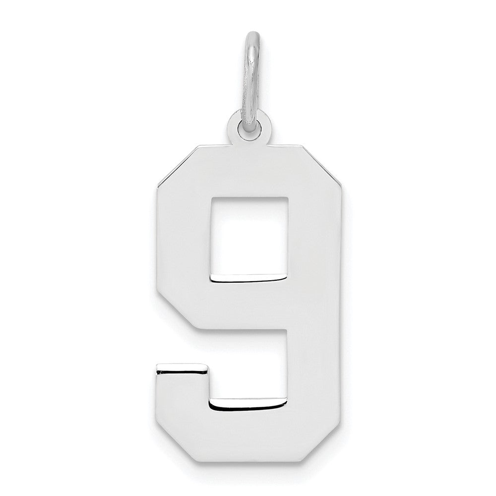 Sterling Silver/Rhodium-plated Polished Number 9 Charm