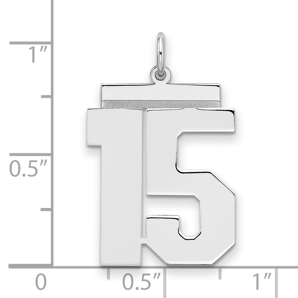 Sterling Silver/Rhodium-plated Polished Number 15 Charm