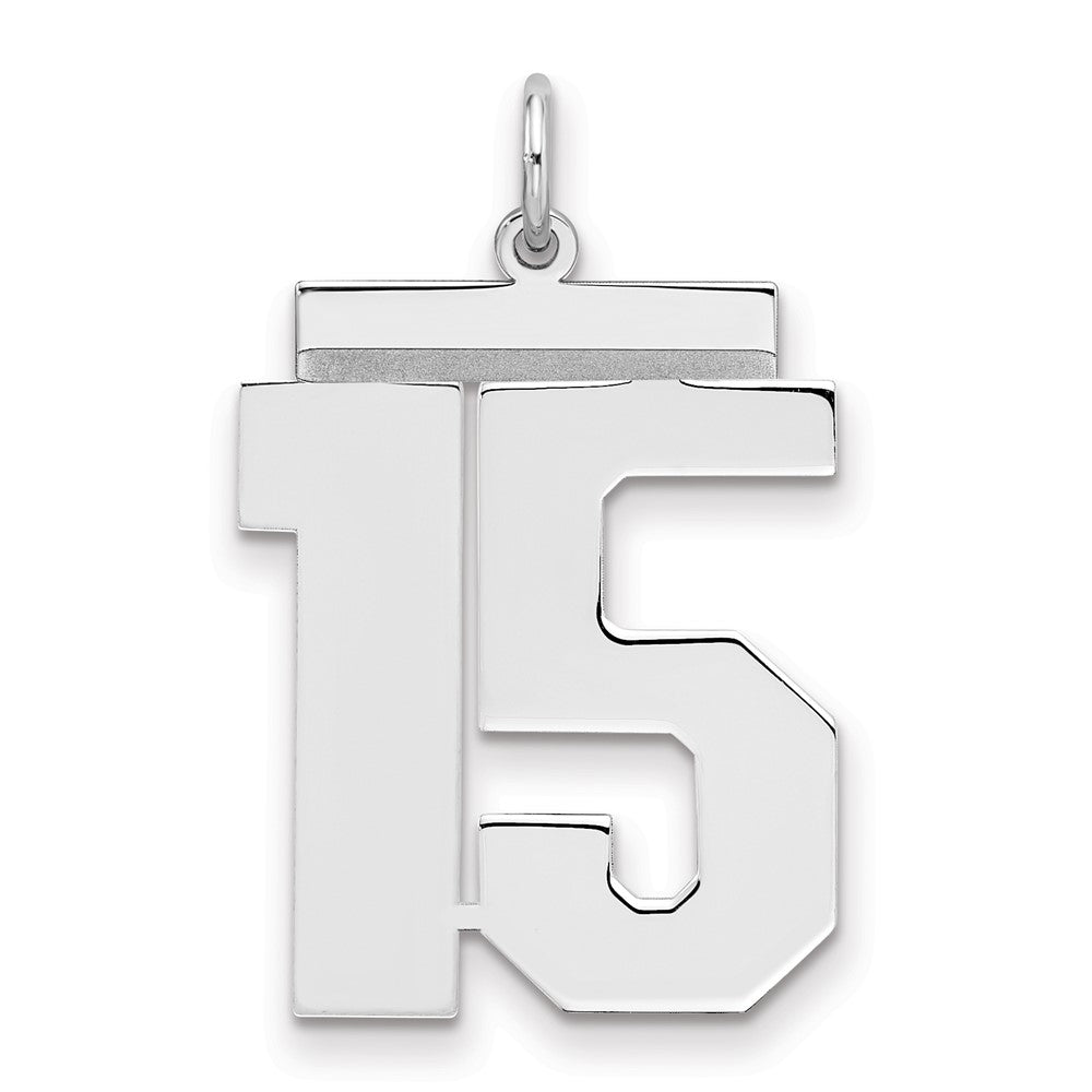 Sterling Silver/Rhodium-plated Polished Number 15 Charm