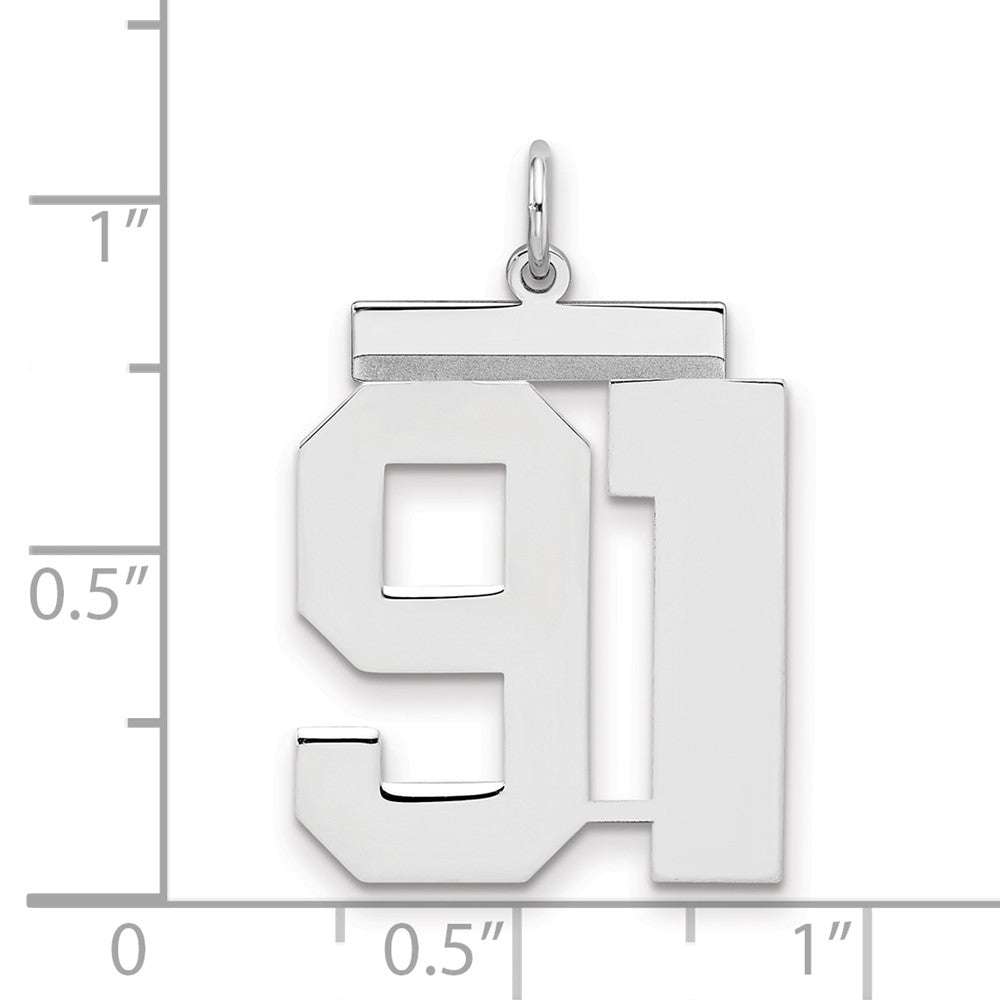 Sterling Silver/Rhodium-plated Polished Number 91 Charm