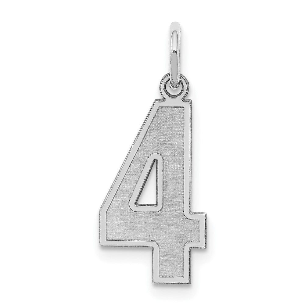 Sterling Silver/Rhodium-plated Satin Number 4 Charm