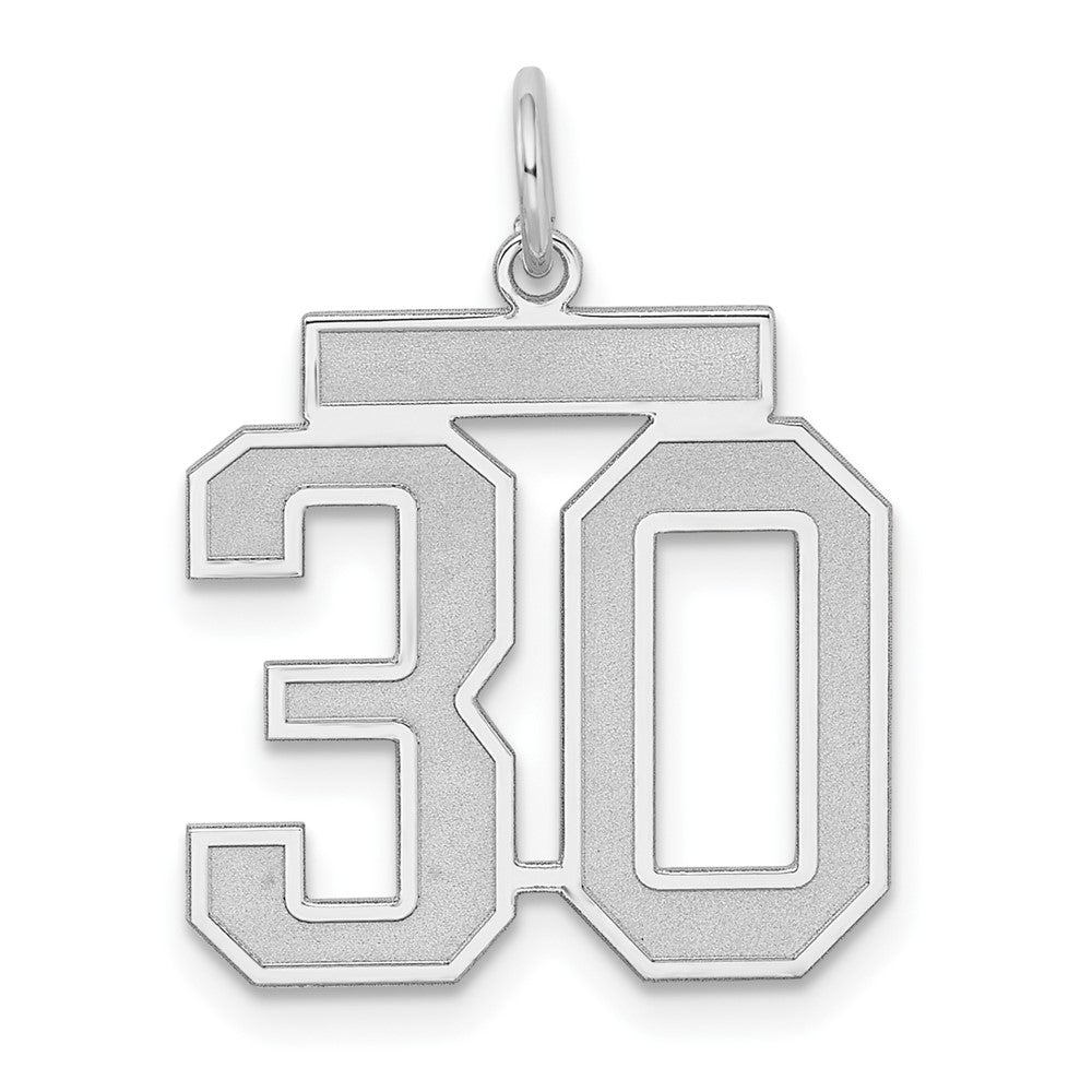 Sterling Silver/Rhodium-plated Satin Number 30 Charm