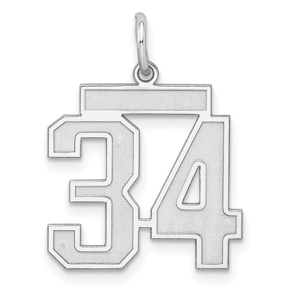 Sterling Silver/Rhodium-plated Satin Number 34 Charm