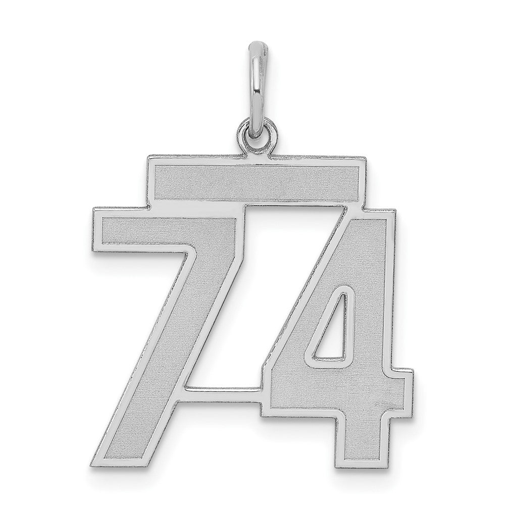 Sterling Silver/Rhodium-plated Satin Number 74 Charm