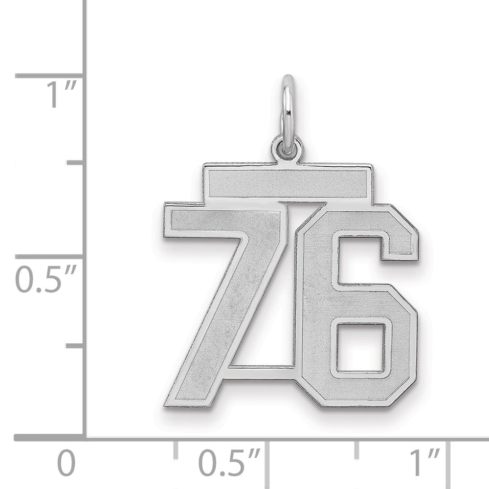 Sterling Silver/Rhodium-plated Satin Number 76 Charm