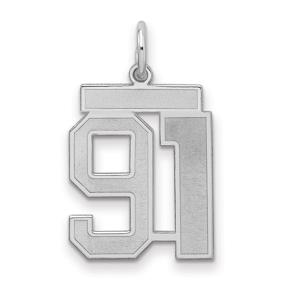 Sterling Silver/Rhodium-plated Satin Number 91 Charm