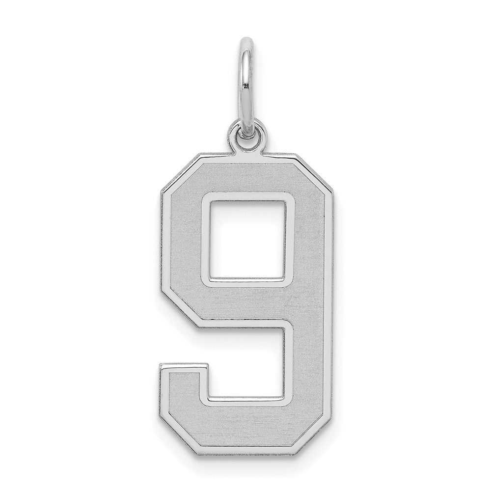 Sterling Silver/Rhodium-plated Satin Number 9 Charm